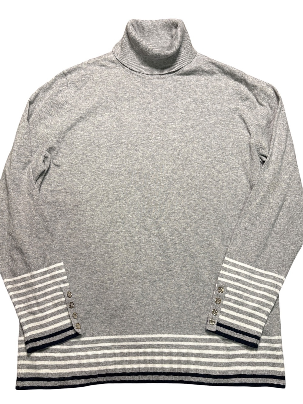 Tommy Hilfiger XXL Gray Turtleneck Sweater Striped Cuffs Hem